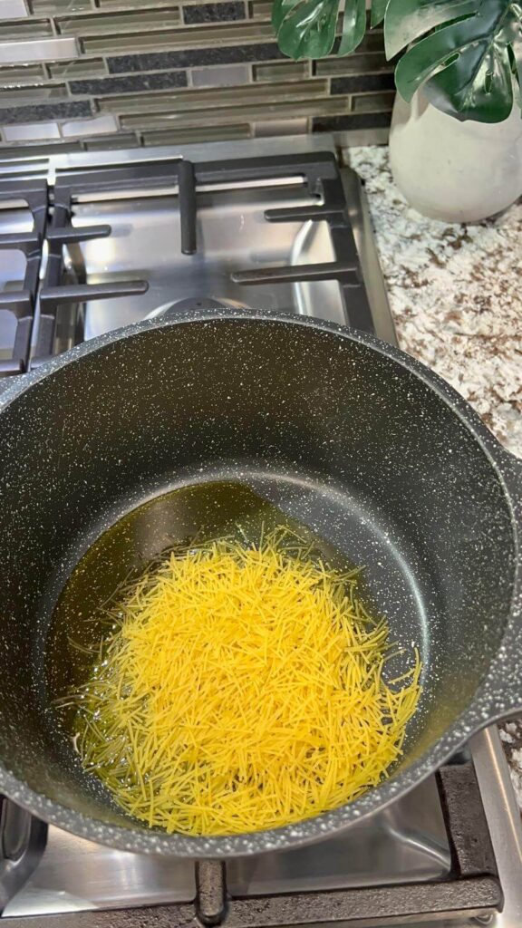  sauting the Vermicelli in olive oil 