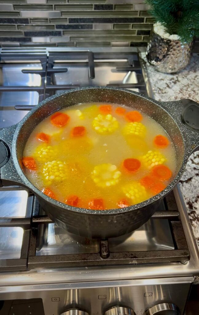 A mixture of yuca, plantains, and potatoes in a pot, waiting to be cooked in the flavorful chicken broth for Colombian Chicken Sancocho.







