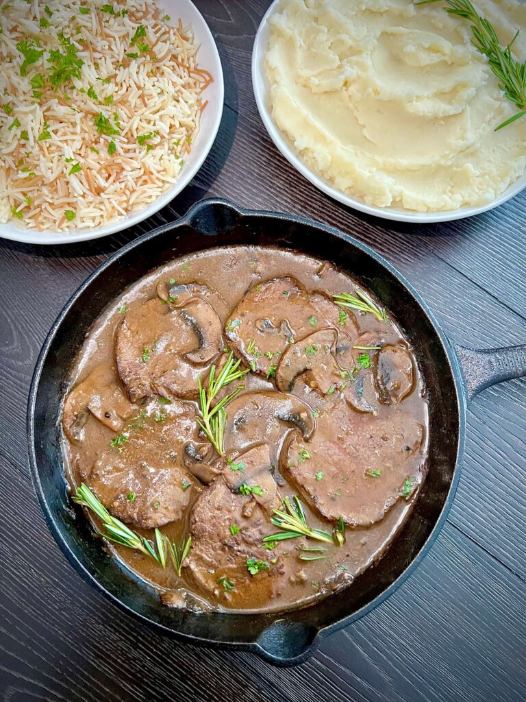 Steak with mushroom gravy