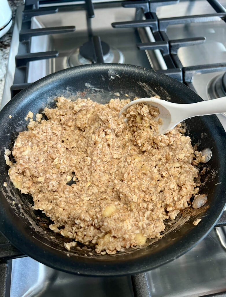 Mixing together the ingredients for the Peanut butter banana oatmeal  