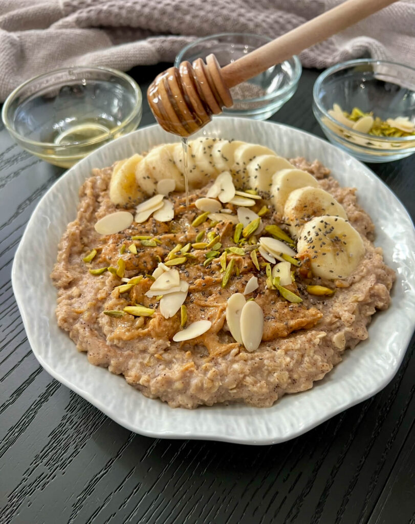 Adding honey to the Peanut butter banana oatmeal 