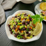 Black bean salsa served with corn chips