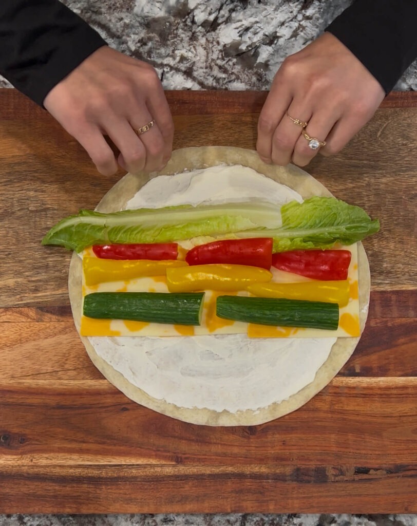 Veggies, cheese and cream cheese pinwheels