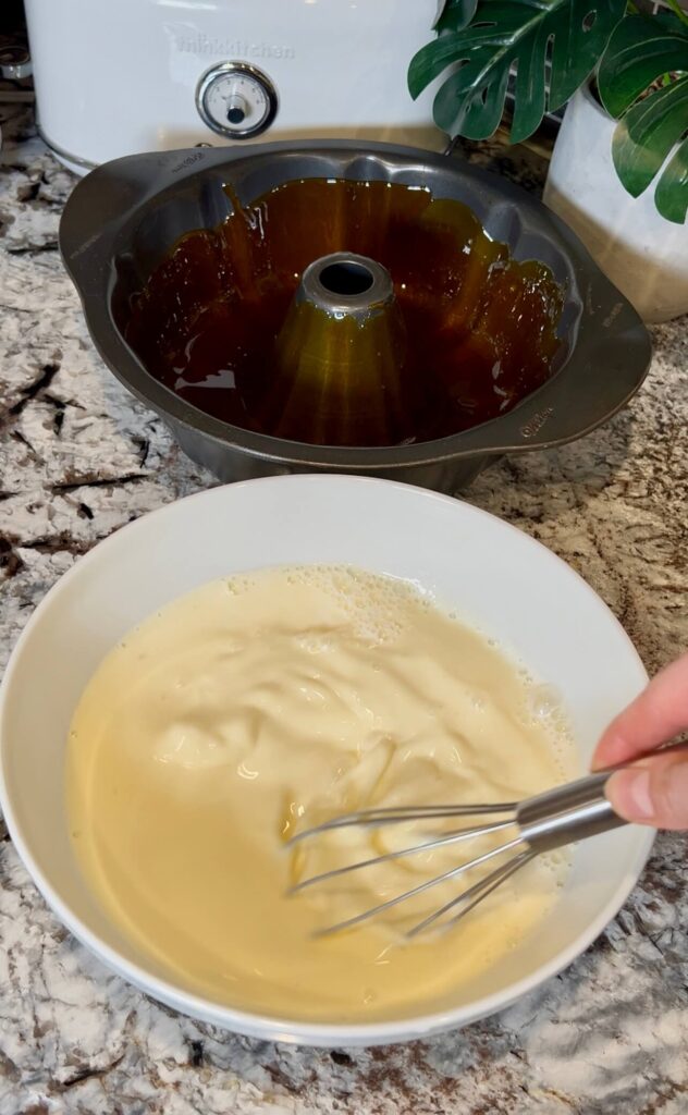 Mixing the ingredients for the flan