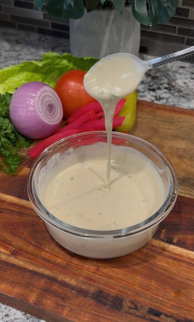Making tahini sauce for beef shawarma 