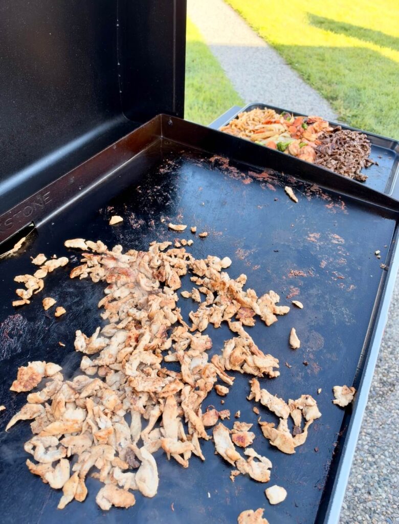 Cooking chicken and meat for Hibachi style dinner 